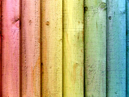 Rainbow Coloured Wooden Panelsの写真素材