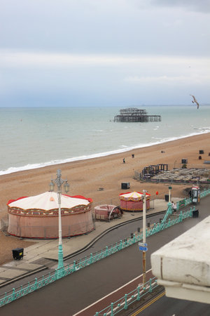 Brighton, East Sussex, England. 9th September 2019. A view from a hotel towards the West Pier, Brighton.のeditorial素材