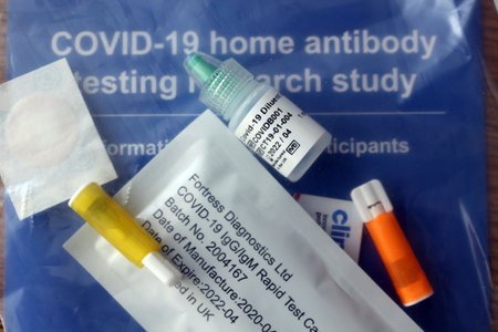 Portsmouth, Hampshire, England. 23rd June 2020. Coronavirus antibody testing  kit and information.のeditorial素材