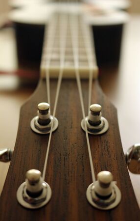 close up of the fret of a ukuleleの写真素材