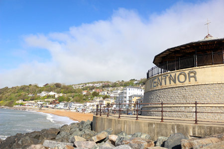 Ventnor, Isle of Wight, England. 13th May 2021. Ventnor Pumping Station and Bandstand on the Esplanade.のeditorial素材