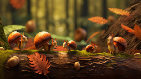 cute autumnal ai creatures, mushroom crittersの素材