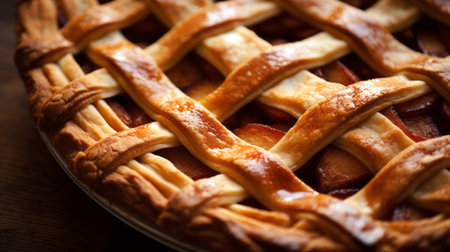 close up of a lattice pie crustの素材