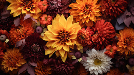 bouquet of autumnal coloured flowersの素材