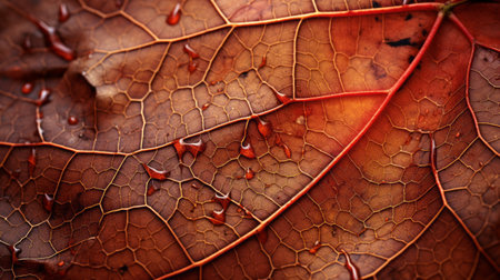 autumnal brown leaf with water dropletsの素材