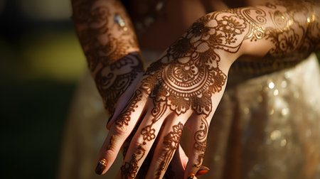 henna design on an Indian brides hands and armsの素材