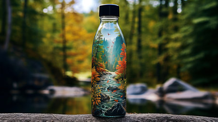 water bottle with autumnal scenery in the countrysideの素材