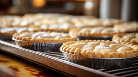 freshly baked pies on a trayの素材