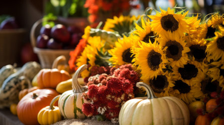halloween pumpkins and dried flowersの素材