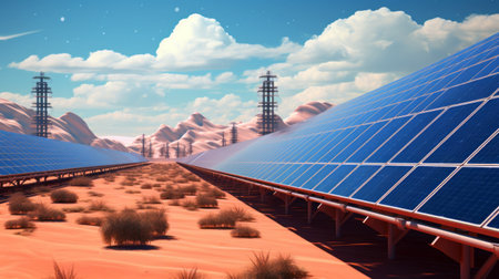 solar panels in the desertの素材