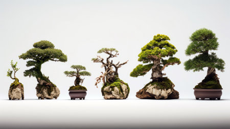 bonsai tree collection on white backgroundの素材