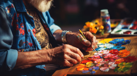 artist painting on woodの素材