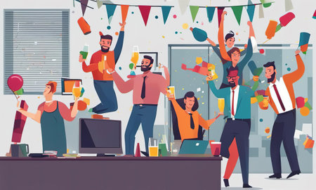 coworkers enjoying the office partyの素材