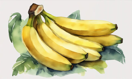 bunch of bananas isolated, watercolor styleの素材