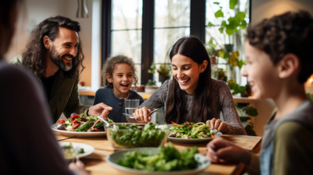 family enjoying a healthy meal togetherの素材