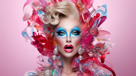 portrait of beautiful drag queen with creative make-up and hairstyleの素材