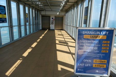 Shanklin, Isle of Wight, England. 19th May 2025. Shanklin lift tariffs inside the link bridge.