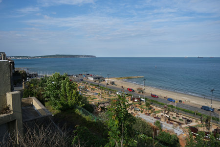 Shanklin Esplanade and Culver Down view from the cliff path.の写真素材