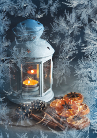 Spices and dried slices of tangerines for the manufacture of Christmas decorationの写真素材