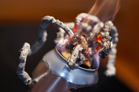 tin can, dry fuel and calcium gluconate tablets. Decomposition of the substance when heated.の写真素材