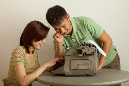 pair of prints on a typewriter in the studioの写真素材
