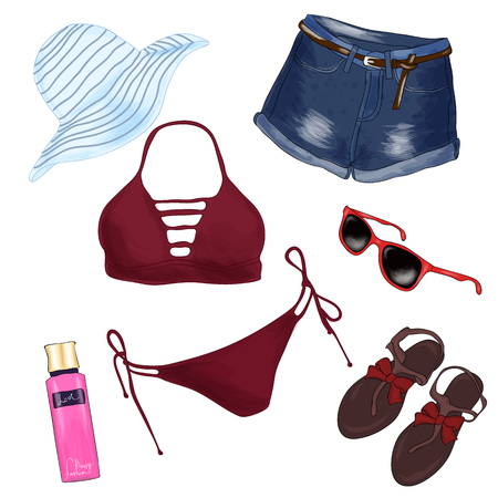 A set of summer women's clothes and accessoriesのイラスト素材