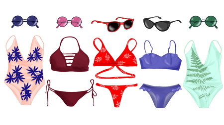 A set of swimsuits and accessories.のイラスト素材