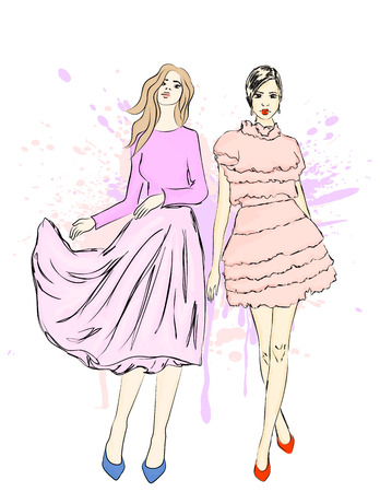 Young girls. Beauty and fashion. Vector illustration.のイラスト素材