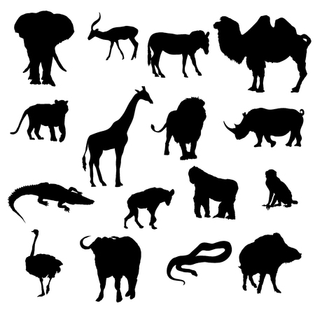 Set of silhouettes of animals Safari. Vector illustration.のイラスト素材