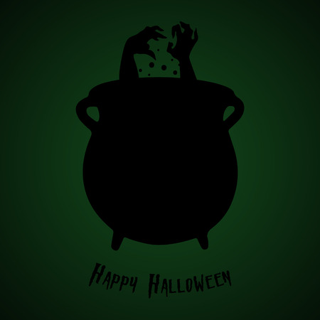 Halloween party. Bowler with boiling potion  Halloween poster. Vector illustration.のイラスト素材