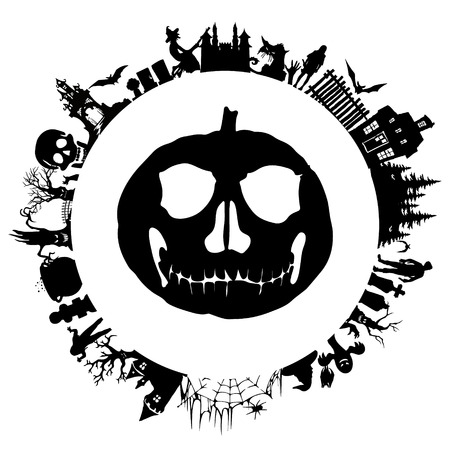Set of silhouettes for Halloween. Halloween party. Greeting card.  Halloween poster.  Vector illustration on white background.のイラスト素材