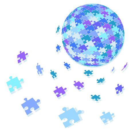 3d puzzle globe design. 
Colorful shiny puzzle vector illustration in Eps 10.のイラスト素材