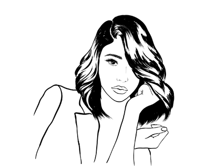 fashion illustration woman face sketchのイラスト素材