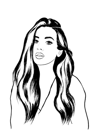 fashion illustration woman face sketchのイラスト素材