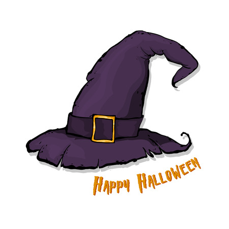 An illustration of a cartoon Halloween witch hat.  Happy Halloween. Hand drawn vector illustration.のイラスト素材