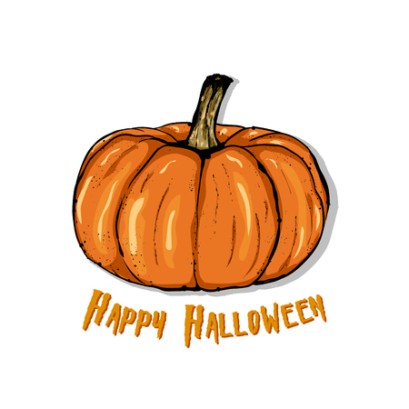 An illustration of a cartoon pumpkin.  Happy Halloween. Hand drawn vector illustration.のイラスト素材