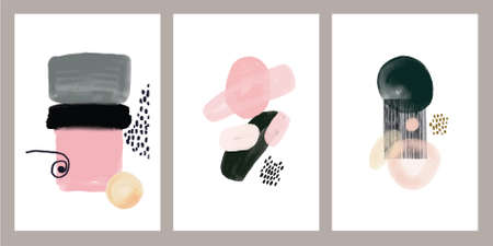 Vector Abstraction. Painting. Pictorial postcards. Paint, brushstrokes, lines, spots. Paintings for the interior.のイラスト素材