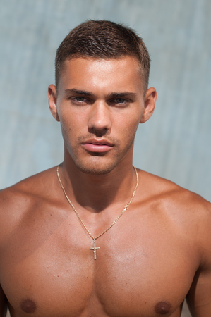 Clouse-up portrait of young male modelの写真素材