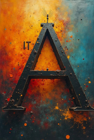 Rusty metal letter A on grunge background. 3d renderingの素材