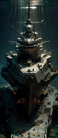 3D CG rendering of warship. 3D CG. High resolution.の素材