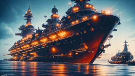 Cruise ship in the sea at night. Luxury cruise liner.の素材