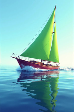 Sailboat in the sea. 3D render. Illustration.の素材