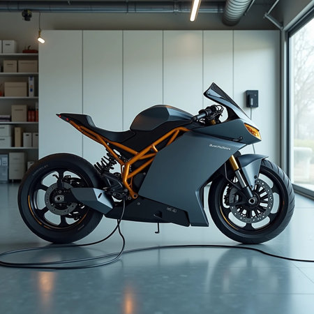 Modern black motorcycle in the interior of a modern office. 3d renderingの素材