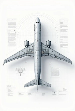3d rendering of a jet plane isolated on a white background with chartsの素材