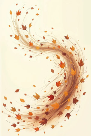 Autumn background with dry leaves and curved hair. Vector illustration.の素材