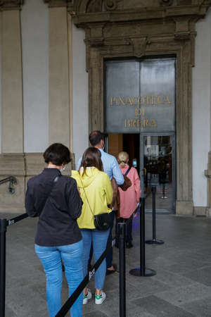Milan - 6/17/2020: tourists waiting entrance Pinacoteca Brera