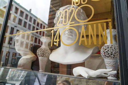 Milan - 6/17/2020: window shop art and craftsのeditorial素材
