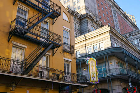New Orleans - 04/15/2018: old buildings still have outdoors fire stairsのeditorial素材
