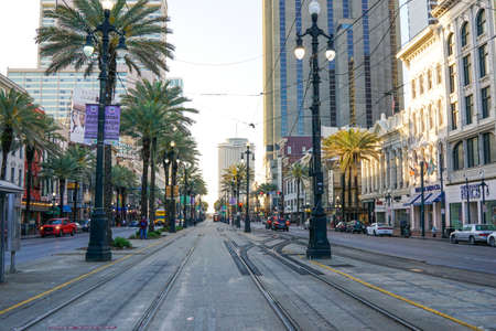 New Orleans - 04/15/2018: prospect of Canal street with tram railsのeditorial素材