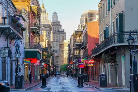 New Orleans - 04/15/2018: the famous Bourbon street cleaned up after nightlifeのeditorial素材